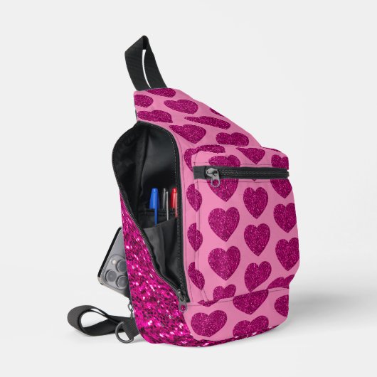 Rucksack-Rucksack aus glänzendem Glitzer mit rosa Crossbody Bag (Offen)