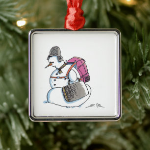 Rucksack-Schneemann quadratischer Premium-Schmuck Ornament Aus Metall