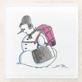 Rucksack Schneemann-Untersetzer Glasuntersetzer (Vorderseite)