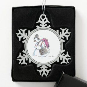 Rucksack-Schneemann Zinn-Schneeflocken-Ornament Schneeflocken Zinn-Ornament
