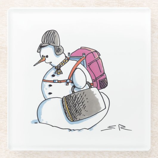 Rucksack Snowman Klarglas Untersetzer (Vorderseite)