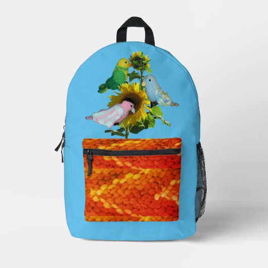 Rucksack - Spielzeugvögel auf Sonnenblumen (Vorderseite)