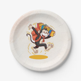 Rucksack und Buchspass für den Cartoon der Affen Pappteller