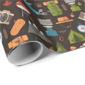 Rucksack-Zelt-Bushcraft-Camping-Muster 2 Geschenkpapier (Rolleneckpunkt)