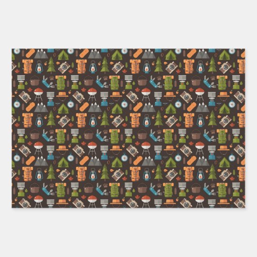 Rucksack-Zelt-Bushcraft-Camping-Muster 2 Geschenkpapier Set (Vorderseite 2)