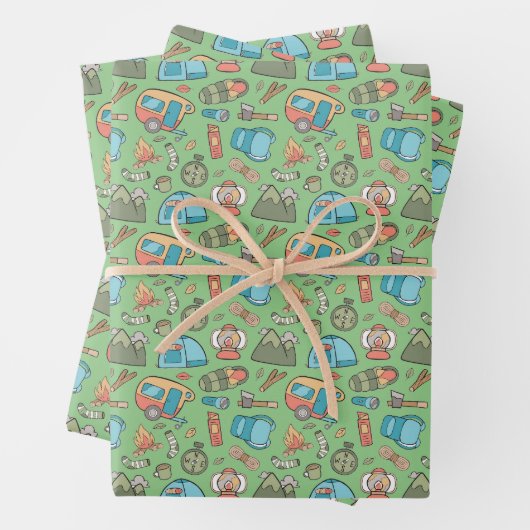 Rucksack-Zelt-Bushcraft-Camping-Muster 3 Geschenkpapier Set (Beispiel)