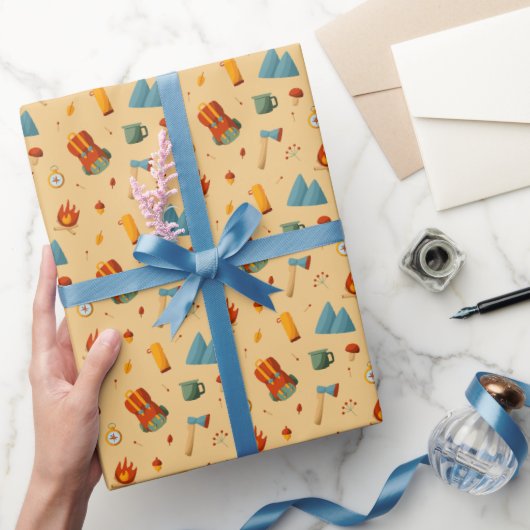 Rucksack-Zelt-Bushcraft-Camping-Muster 4 Geschenkpapier (Schenken)