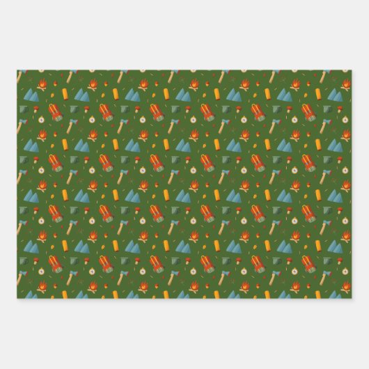 Rucksack-Zelt-Bushcraft-Camping-Muster 4 Geschenkpapier Set (Vorderseite 3)