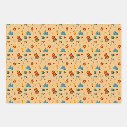 Rucksack-Zelt-Bushcraft-Camping-Muster 4 Geschenkpapier Set (Vorderseite 2)