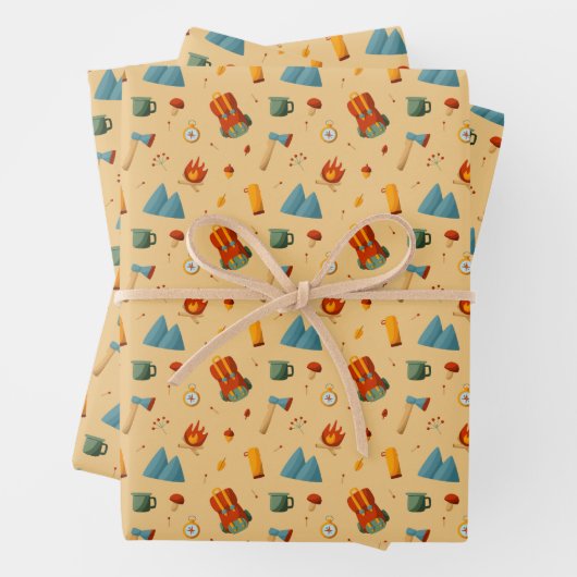 Rucksack-Zelt-Bushcraft-Camping-Muster 4 Geschenkpapier Set (Beispiel)