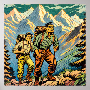 Rucksacktouristen wandern auf einem Weg durch die Poster