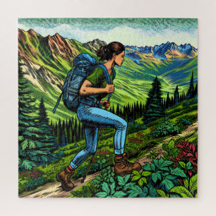 Rucksacktouristin auf dem Wanderweg Puzzle
