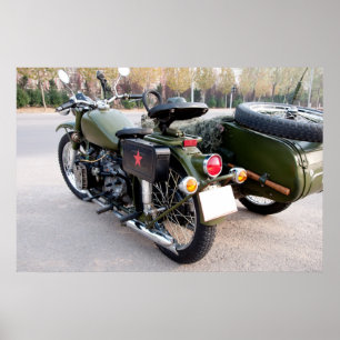 Rückseite des Vintagen Motorrads 750B-2 mit Beiwag Poster