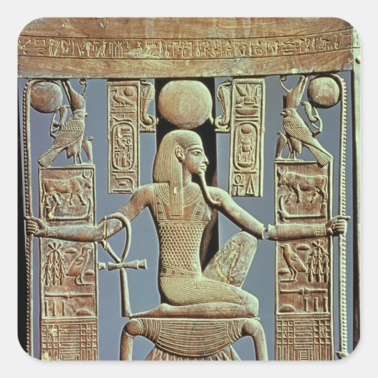 Rückseite eines Stuhls aus dem Grab von Tutankhamu Quadratischer Aufkleber (Vorderseite)