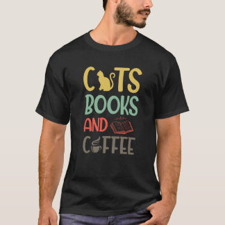 Rückseitendruck Katzen Bücher und Kaffee Katzen Bü T-Shirt