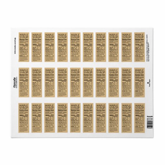 Rücksendeadresse-Ahornsirup-Nährwertkennzeichnung (Vorne)