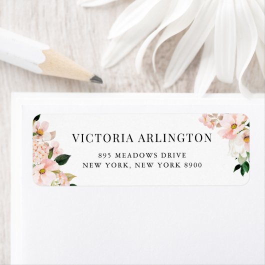 Rücksendeadresse Blush Pink Magnolias und Hydrange (Insitu)