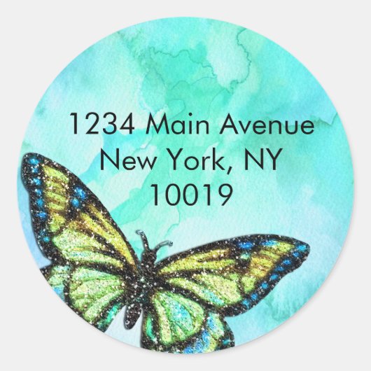 Rücksendeadresse Butterfly Türkisch lackiert Runder Aufkleber (Vorderseite)