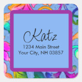 Rücksendeadresse Colorful Damask Blue Quadratischer Aufkleber (Vorderseite)
