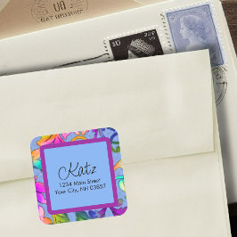 Rücksendeadresse Colorful Damask Blue Quadratischer Aufkleber