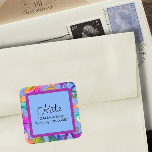 Rücksendeadresse Colorful Damask Blue Quadratischer Aufkleber