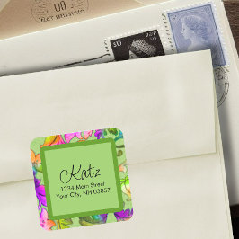 Rücksendeadresse Colorful Damask Green Quadratischer Aufkleber