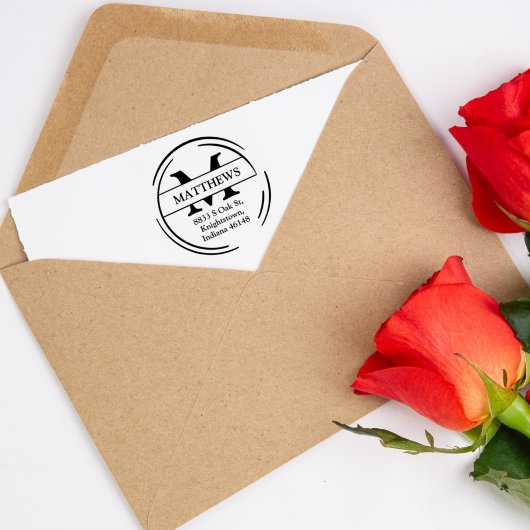 Rücksendeadresse der Familie mit Monogram, Gummistempel