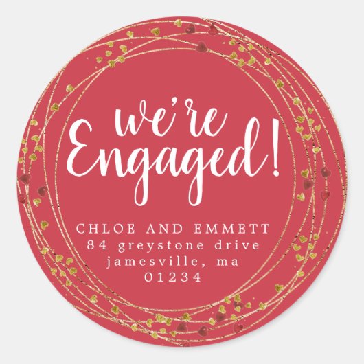 Rücksendeadresse der Gold- und Red Star-Engagement Runder Aufkleber (Vorderseite)