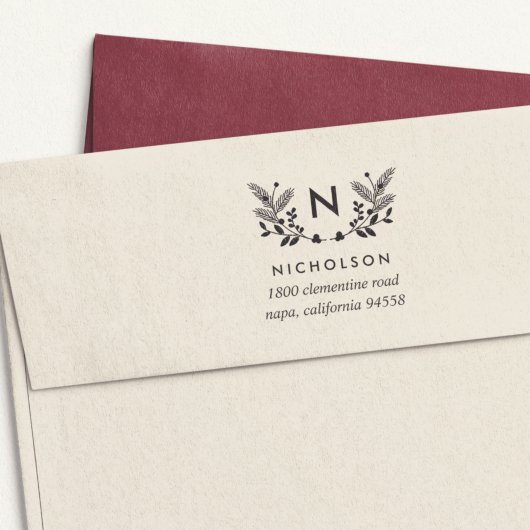 Rücksendeadresse des Holiday Foliage Monogram Permastempel