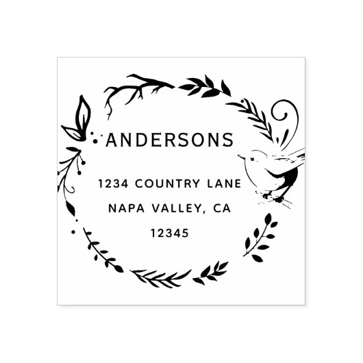 Rücksendeadresse des Vogels und des botanischen Kr Gummistempel (Prägung)