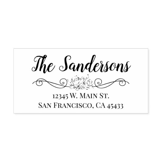 Rücksendeadresse Familienname Blumenschrift Rose Gummistempel (Prägung)