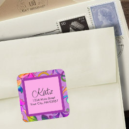 Rücksendeadresse Farbe Damaske Rosa Quadratischer Aufkleber