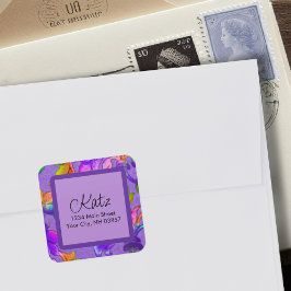 Rücksendeadresse Farbenfrohe Damaske Rosa Türkis Quadratischer Aufkleber