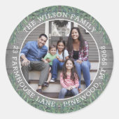 Rücksendeadresse & Foto Weihnachtsgrün & Holz Runder Aufkleber (Vorderseite)