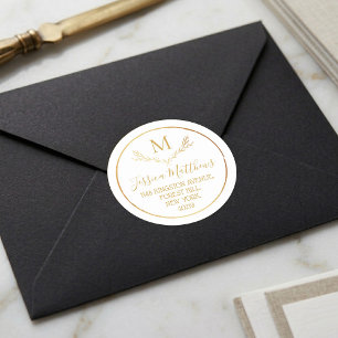 Rücksendeadresse für das Monogramm von Goldfolie Runder Aufkleber