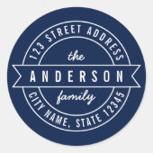 Rücksendeadresse für die bearbeitbare Farbbandfami Runder Aufkleber (Vorderseite)