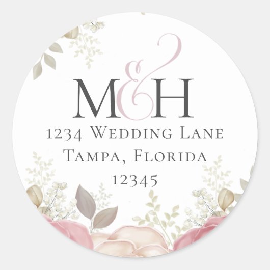 Rücksendeadresse für die Floral-Monogramm-Aquarell Runder Aufkleber (Vorderseite)