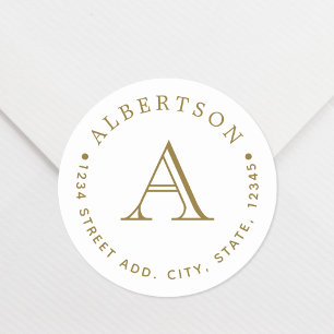 Rücksendeadresse für die Gold Monogram Familie Runder Aufkleber