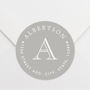 Rücksendeadresse für die Graue Monogrammfamilie Runder Aufkleber