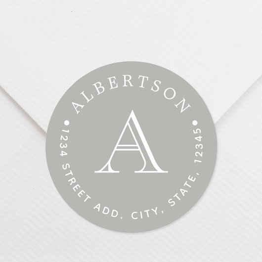 Rücksendeadresse für die Graue Monogrammfamilie Runder Aufkleber