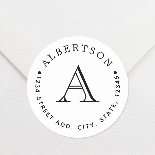 Rücksendeadresse für die klassische Schwarze Monog Runder Aufkleber