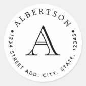 Rücksendeadresse für die klassische Schwarze Monog Runder Aufkleber (Vorderseite)
