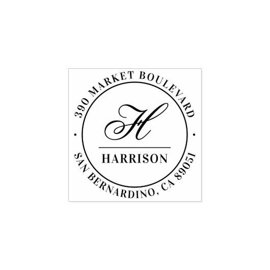 Rücksendeadresse für elitäre Skriptmonogramm-Famil Gummistempel (Prägung)