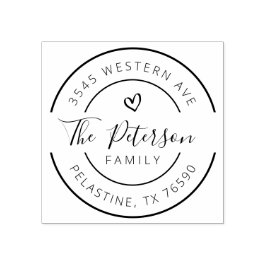 Rücksendeadresse für Familienname, rundes Logo Gum Gummistempel