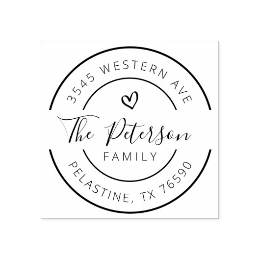 Rücksendeadresse für Familienname, rundes Logo Gum Gummistempel (Prägung)