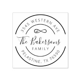 Rücksendeadresse für Familienname, rundes Logo Gum Gummistempel