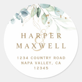 Rücksendeadresse für goldene und grüne Botanische  Runder Aufkleber