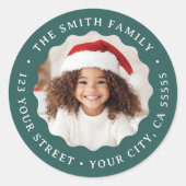 Rücksendeadresse für grünes Foto an der Weihnachts Runder Aufkleber (Vorderseite)