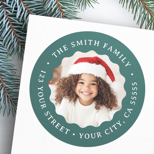 Rücksendeadresse für grünes Foto an der Weihnachts Runder Aufkleber
