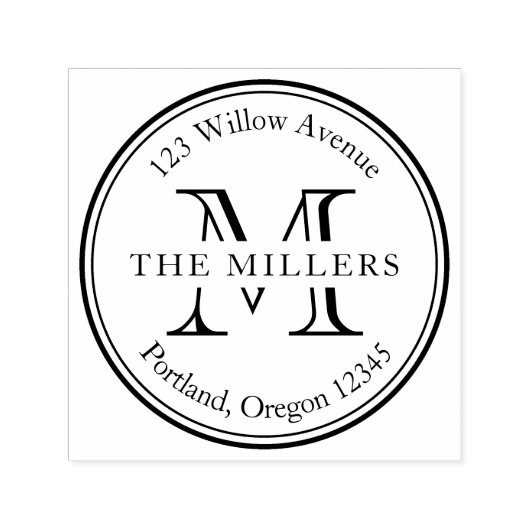 Rücksendeadresse für Monogramm runder Grenzname Permastempel (Design)